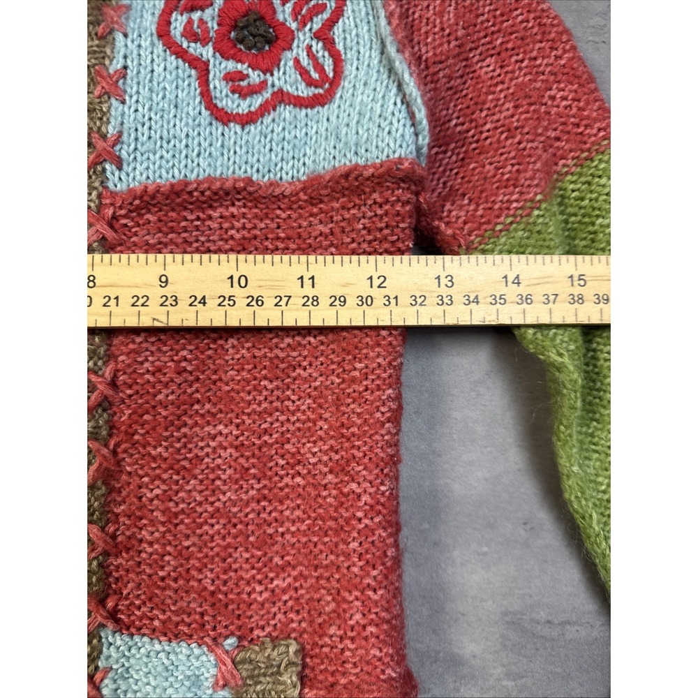 mimi and maggie colorful patchwork knitted zip-up hoodie Floral Embroidery 5 - Picture 7 of 9